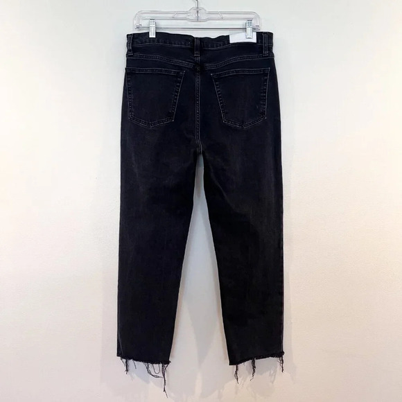 REDONE Straight Leg High Waist Black Denim Raw Hem Button Fly Designer Jeans 31 - Picture 8 of 8